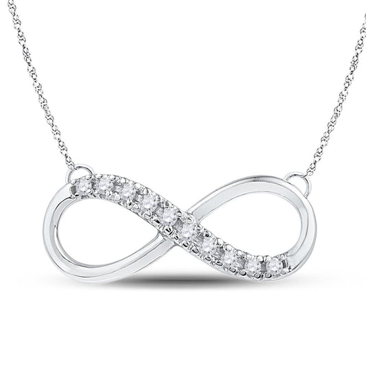 14k White Gold Round Diamond Infinity Pendant Necklace 1/10 Cttw