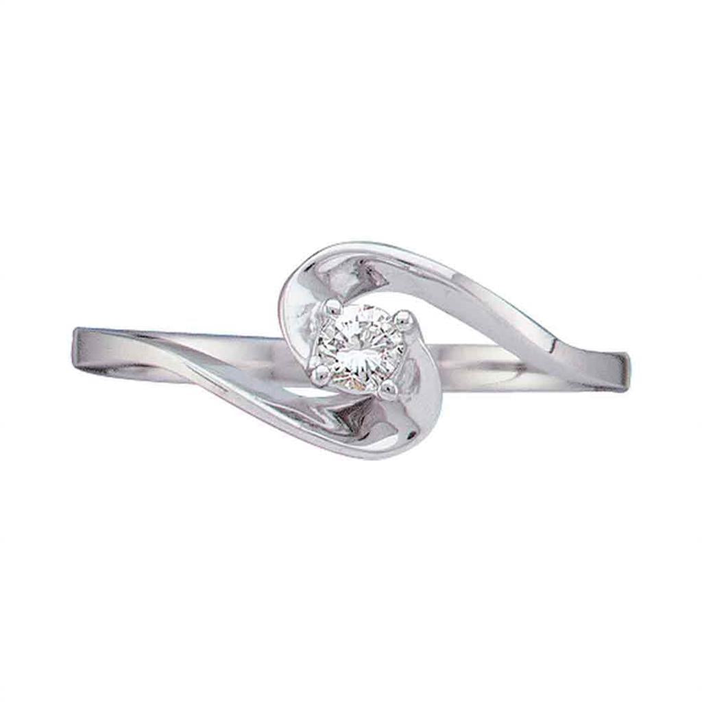 14k White Gold Round Diamond Solitaire Swirl Promise Ring 1/10 Cttw