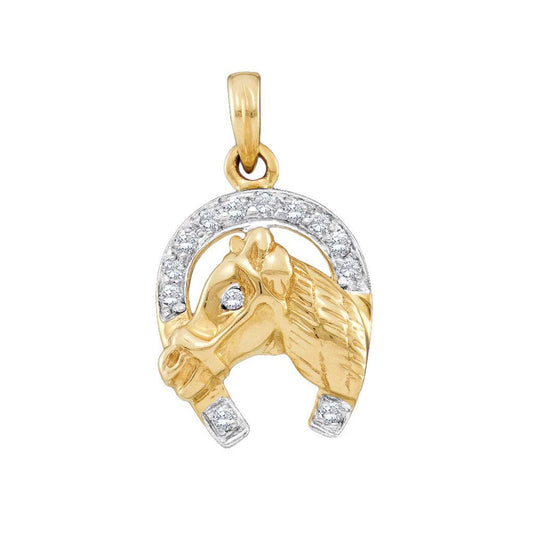 10k Two-tone Gold Round Diamond Lucky Horseshoe Charm Pendant 1/10 Cttw
