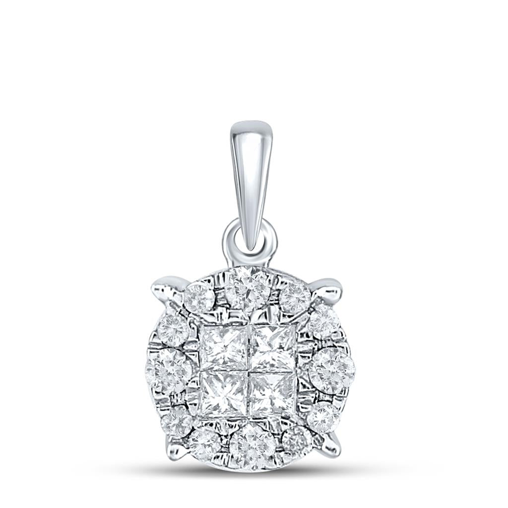 14k White Gold Princess Diamond Fashion Cluster Pendant 1/4 Cttw