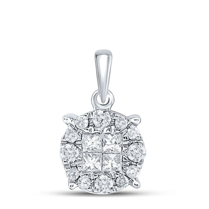 14k White Gold Princess Diamond Fashion Cluster Pendant 1/4 Cttw
