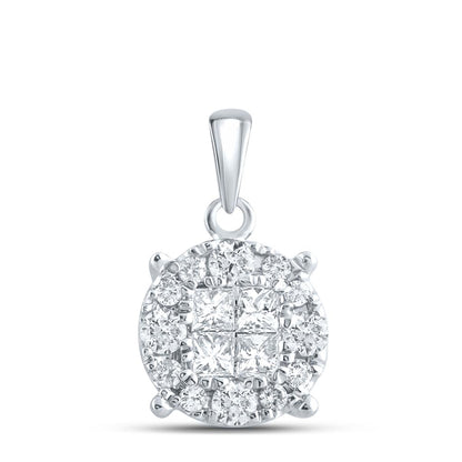 14k White Gold Princess Diamond Fashion Cluster Pendant 1/2 Cttw