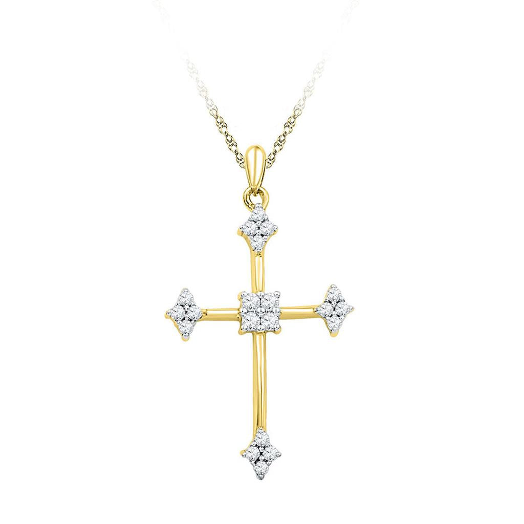 10k Yellow Gold Round Diamond Cross Pendant 1/4 Cttw