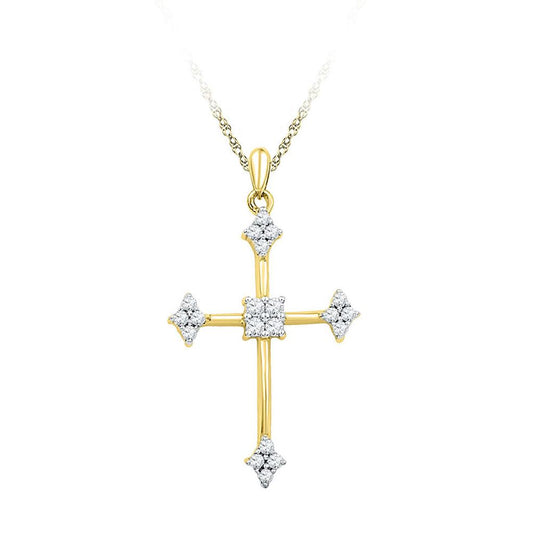 10k Yellow Gold Round Diamond Cross Pendant 1/4 Cttw