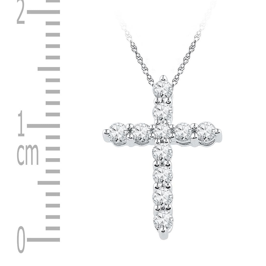 14k White Gold Round Diamond Cross Religious Pendant 1/3 Cttw