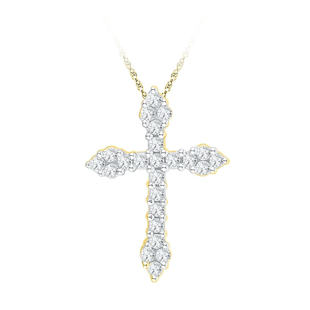10k Yellow Gold Round Diamond Cross Religious Pendant 1/4 Cttw
