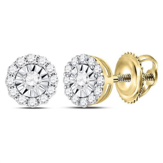 14k Yellow Gold Round Diamond Halo Earrings 1/2 Cttw