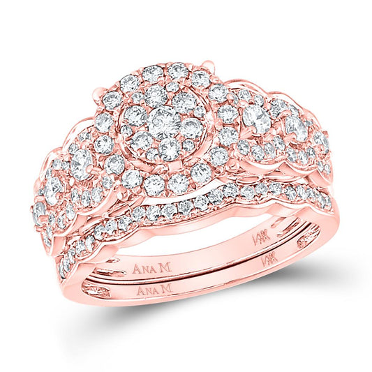 14k Rose Gold Round Diamond Vintage Bridal Wedding Ring Set 1 Ctw