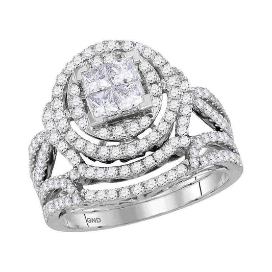 14k White Gold Princess Diamond Bridal Wedding Ring Set 1-1/2 Cttw