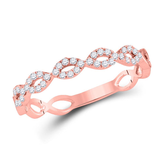 10kt Rose Gold Round Diamond Twisted Stackable Band Ring 1/5 Cttw