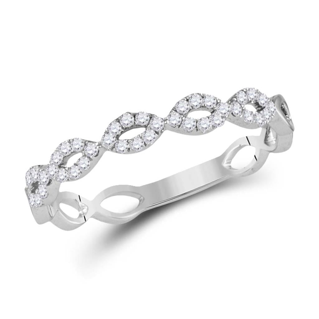 14k White Gold Round Diamond Twisted Stackable Band Ring 1/5 Cttw