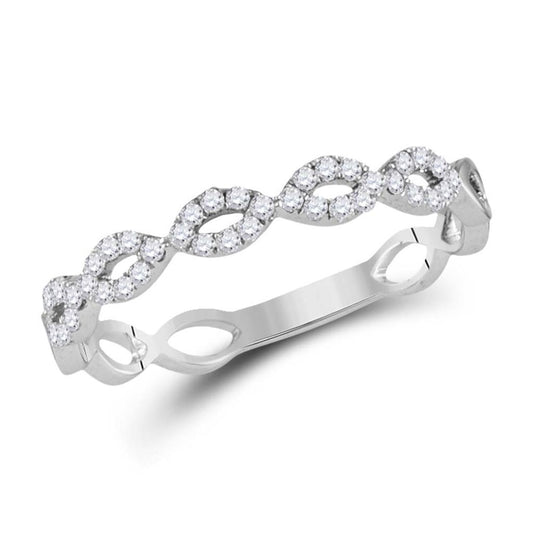 14k White Gold Round Diamond Twisted Stackable Band Ring 1/5 Cttw