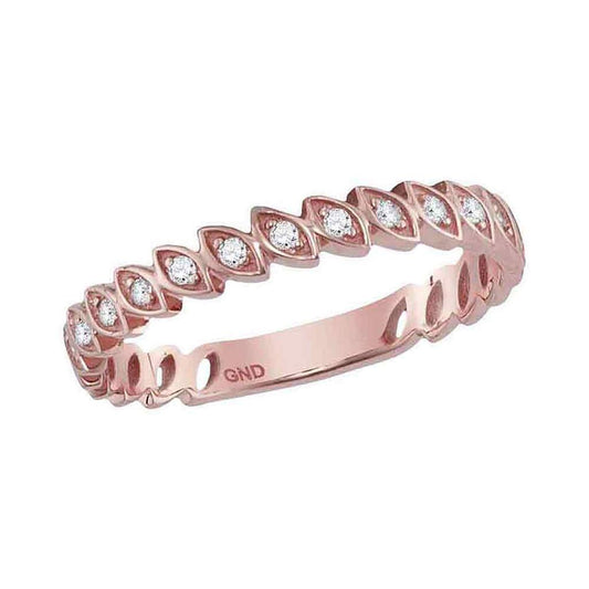 10k Rose Gold Round Diamond Marquise Stackable Band Ring 1/10 Ctw