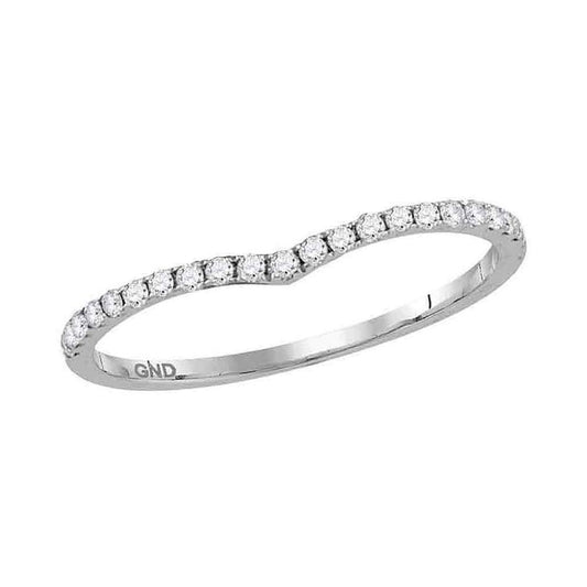 14k White Gold Round Diamond Chevron Stackable Band Ring 1/6 Cttw