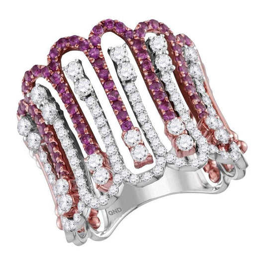 14k Two-tone Gold Round Ruby Modern Cocktail Band Ring 1-7/8 Cttw
