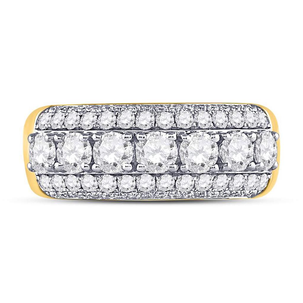 14kt Yellow Gold Round Diamond Triple Row Band Ring 2 Cttw
