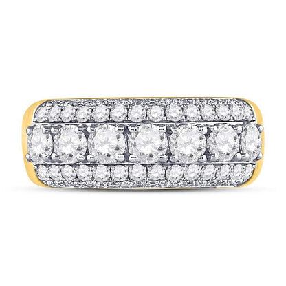 14kt Yellow Gold Round Diamond Triple Row Band Ring 2 Cttw