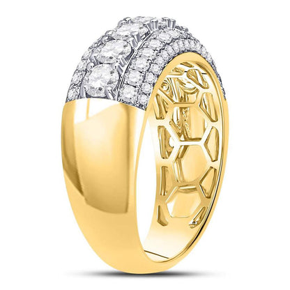 14kt Yellow Gold Round Diamond Triple Row Band Ring 2 Cttw