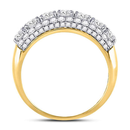 14kt Yellow Gold Round Diamond Triple Row Band Ring 2 Cttw