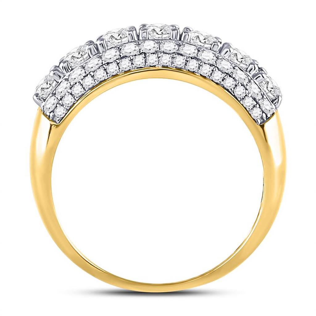 14kt Yellow Gold Round Diamond Triple Row Band Ring 2 Cttw