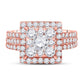 14k Rose Gold Round Diamond Square Bridal Wedding Ring Set 2 Cttw