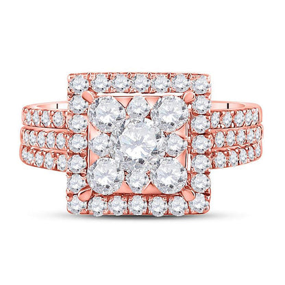 14k Rose Gold Round Diamond Square Bridal Wedding Ring Set 2 Cttw