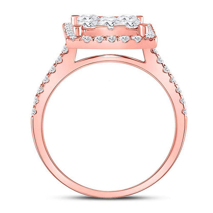 14k Rose Gold Round Diamond Square Bridal Wedding Ring Set 2 Cttw