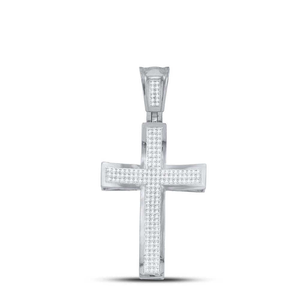 10k Yellow Gold Round Diamond Concave Cross Charm Pendant 1/2 Cttw