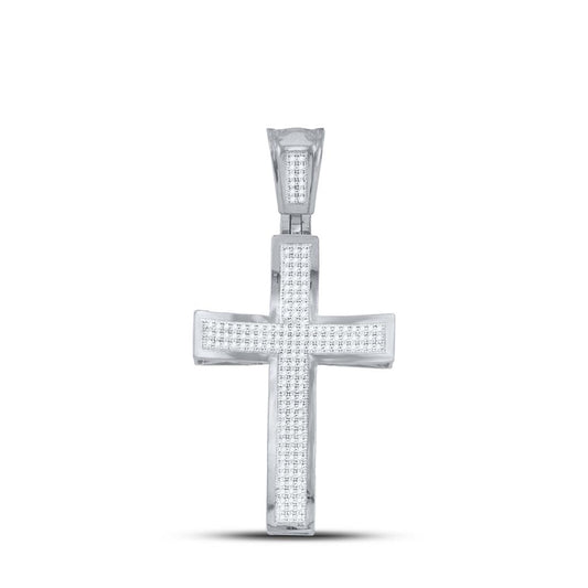 10k Yellow Gold Round Diamond Concave Cross Charm Pendant 1/2 Cttw