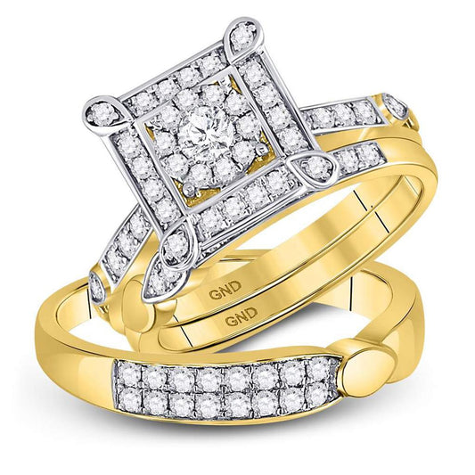 14k Yellow Gold Round Diamond Solitaire Matching Wedding Ring Set 1 Cttw