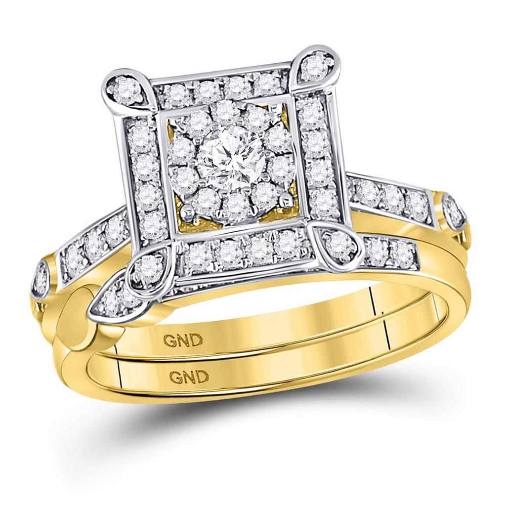 14k Yellow Gold Round Diamond Solitaire Matching Wedding Ring Set 1 Cttw