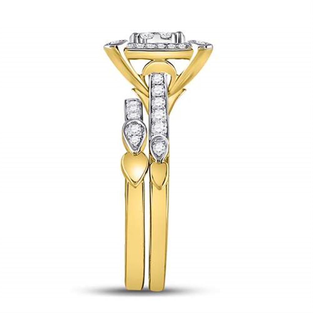 14k Yellow Gold Round Diamond Solitaire Matching Wedding Ring Set 1 Cttw