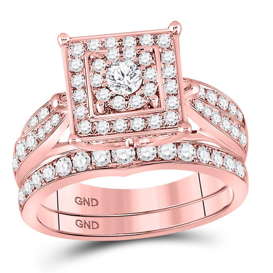 14k Rose Gold Round Diamond Bridal Wedding Ring Set 1-1/2 Cttw
