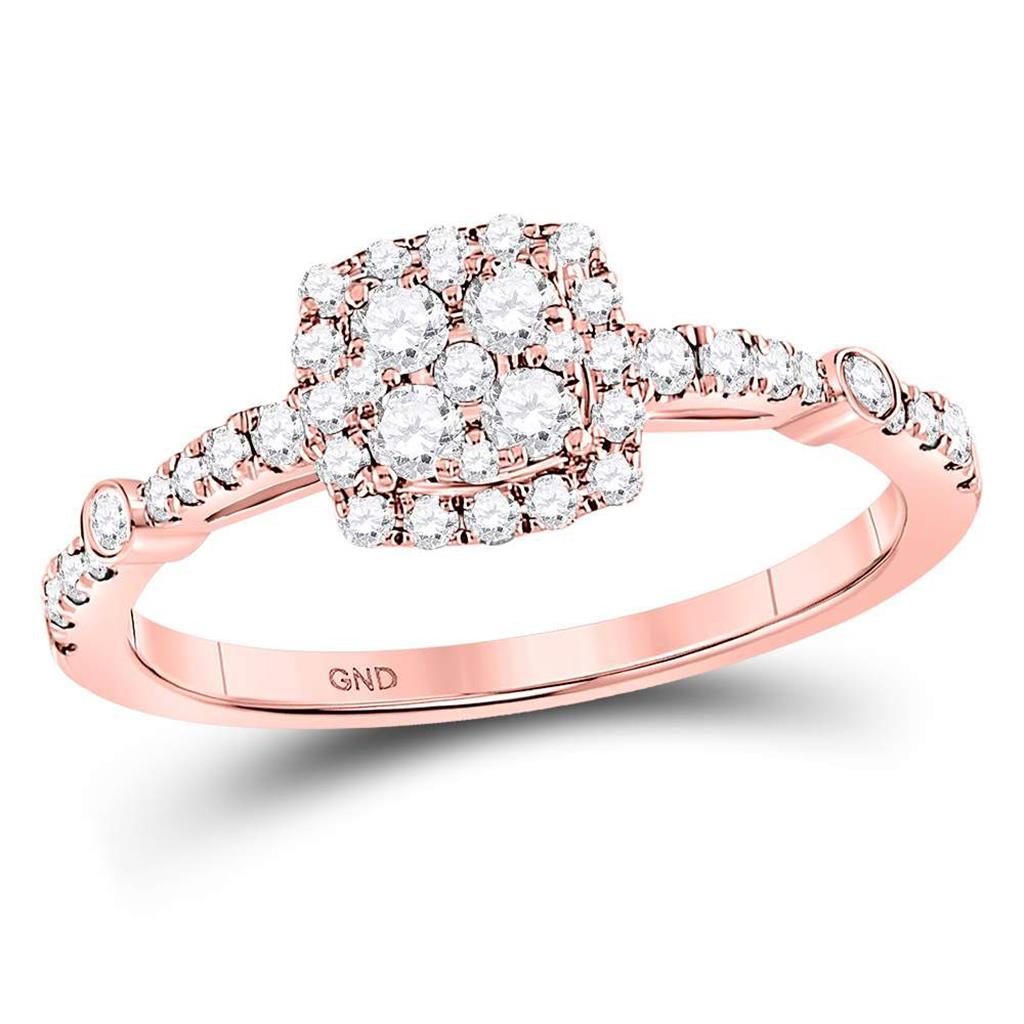 14k Rose Gold Round Diamond Square Cluster Bridal Engagement Ring 1/2 Cttw