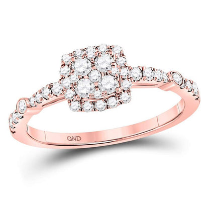 14k Rose Gold Round Diamond Square Cluster Bridal Engagement Ring 1/2 Cttw
