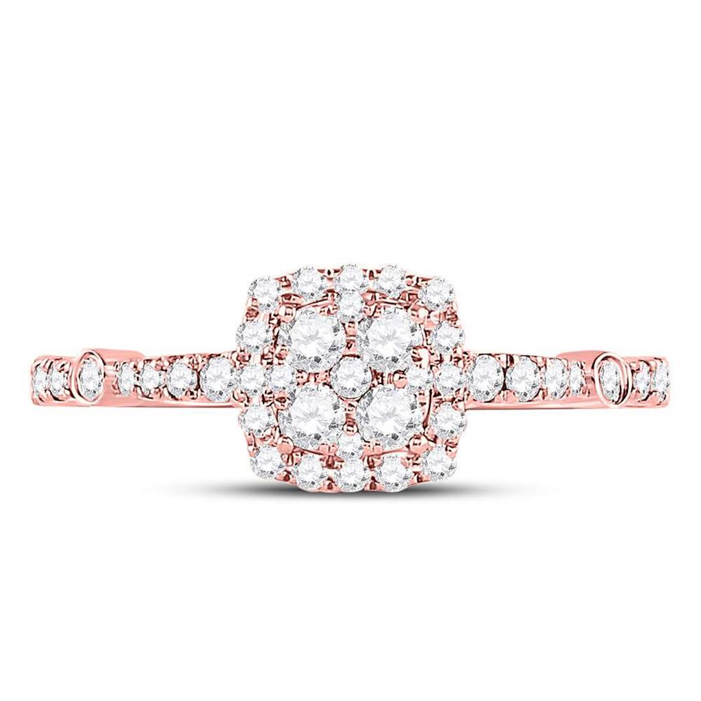14k Rose Gold Round Diamond Square Cluster Bridal Engagement Ring 1/2 Cttw