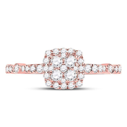 14k Rose Gold Round Diamond Square Cluster Bridal Engagement Ring 1/2 Cttw