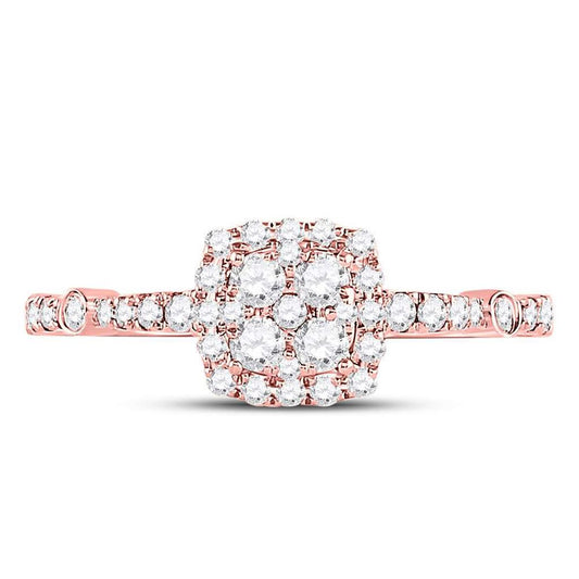 14k Rose Gold Round Diamond Square Cluster Bridal Engagement Ring 1/2 Cttw
