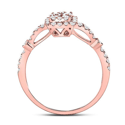 14k Rose Gold Round Diamond Square Cluster Bridal Engagement Ring 1/2 Cttw