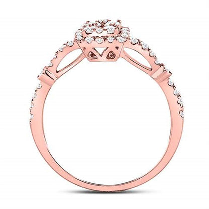 14k Rose Gold Round Diamond Square Cluster Bridal Engagement Ring 1/2 Cttw
