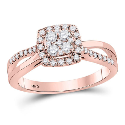 14k Rose Gold Round Diamond Square Bridal Engagement Ring 1/2 Cttw