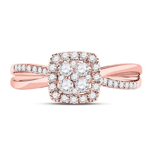 14k Rose Gold Round Diamond Square Bridal Engagement Ring 1/2 Cttw