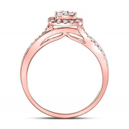 14k Rose Gold Round Diamond Square Bridal Engagement Ring 1/2 Cttw