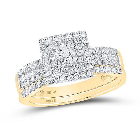 14k Yellow Gold Round Diamond Bridal Wedding Ring Set 7/8 Cttw