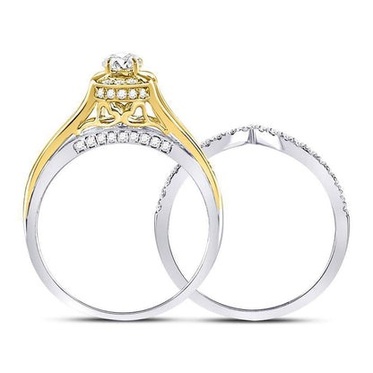 14k Two-tone Gold Round Diamond Bridal Wedding Ring Set 7/8 Cttw