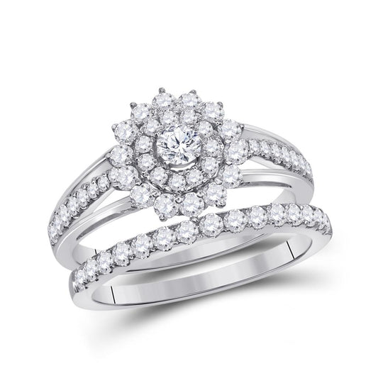 14k Rose Gold Round Diamond Halo Bridal Wedding Ring Set 1-1/2 Cttw