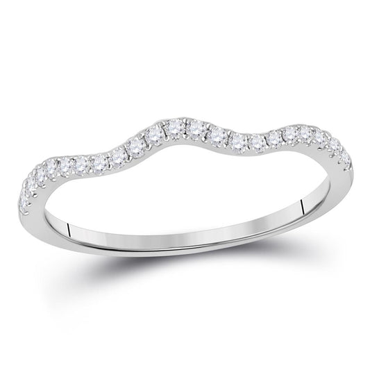 14k White Gold Round Diamond Contoured Stackable Band Ring 1/5 Cttw