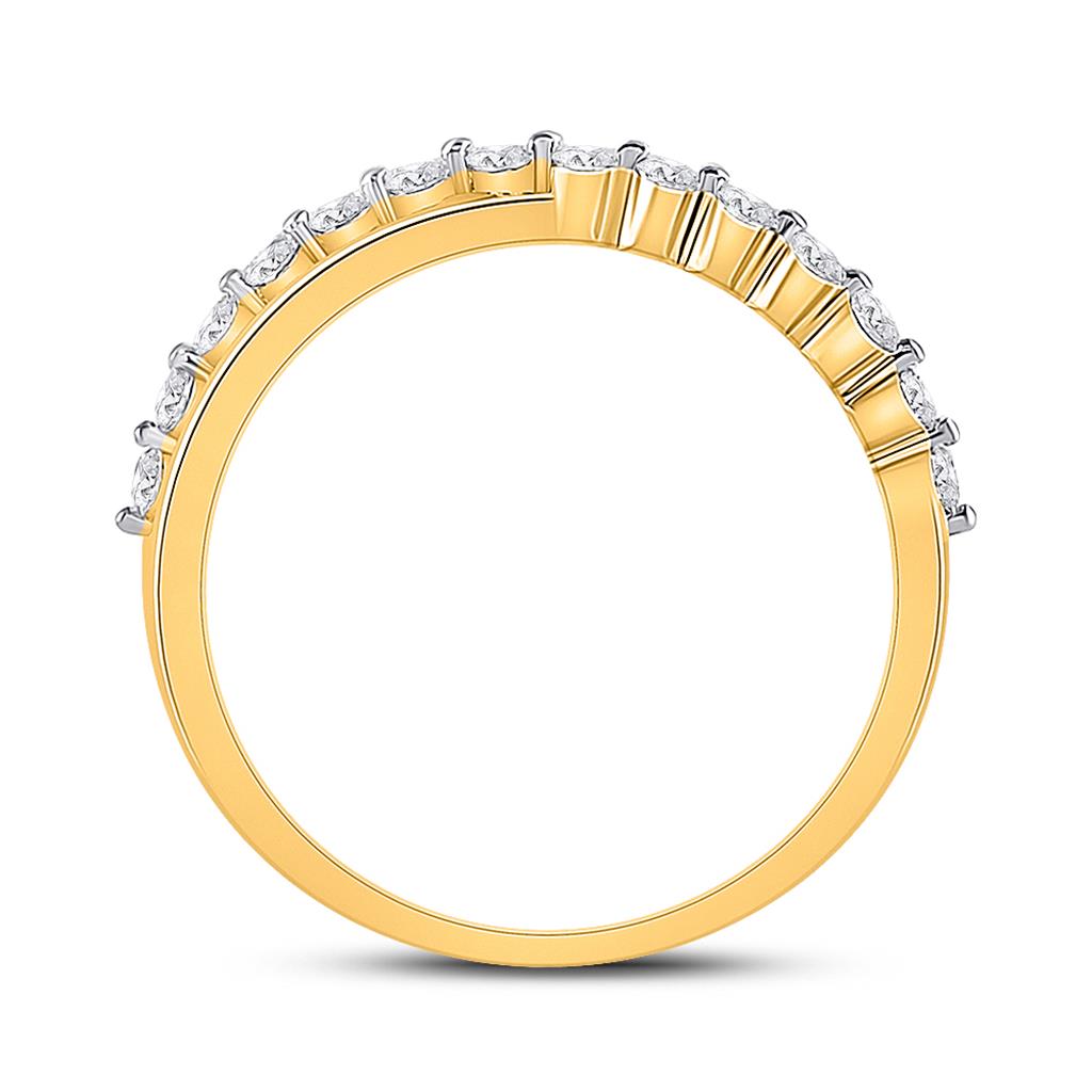 10k Yellow Gold Round Diamond Crossover Stackable Band Ring 1/3 Cttw