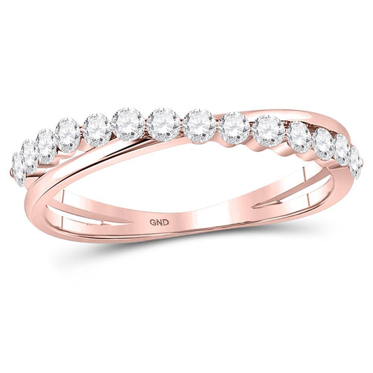 10k Rose Gold Round Diamond Crossover Stackable Band Ring 1/3 Cttw
