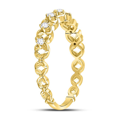 10k Yellow Gold Round Diamond Flower Petal Stackable Band Ring 1/6 Cttw